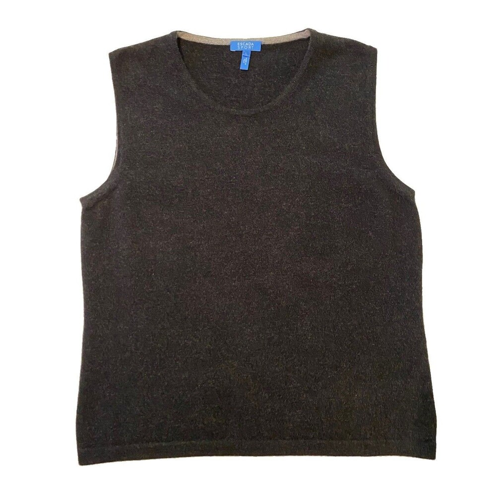 Escada Sport 100% Cashmere Tank Top Sz L Dark Gray Quiet Luxury Made In Italy
